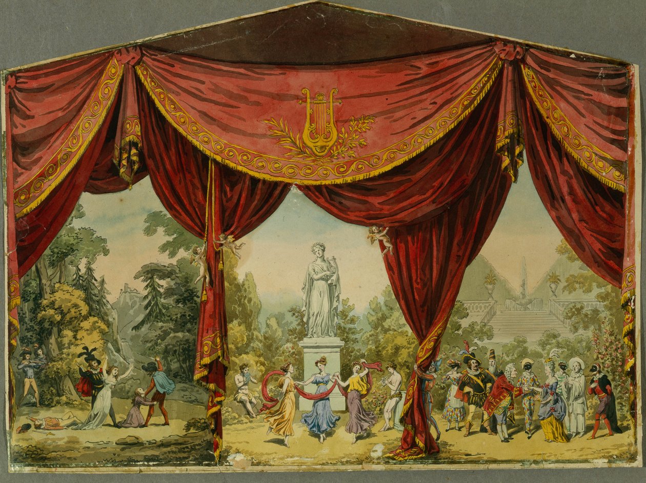 1830'larda Saint Petersburg'daki İmparatorluk Tiyatrosu için perde çizimi by Andreas Leonhard Roller