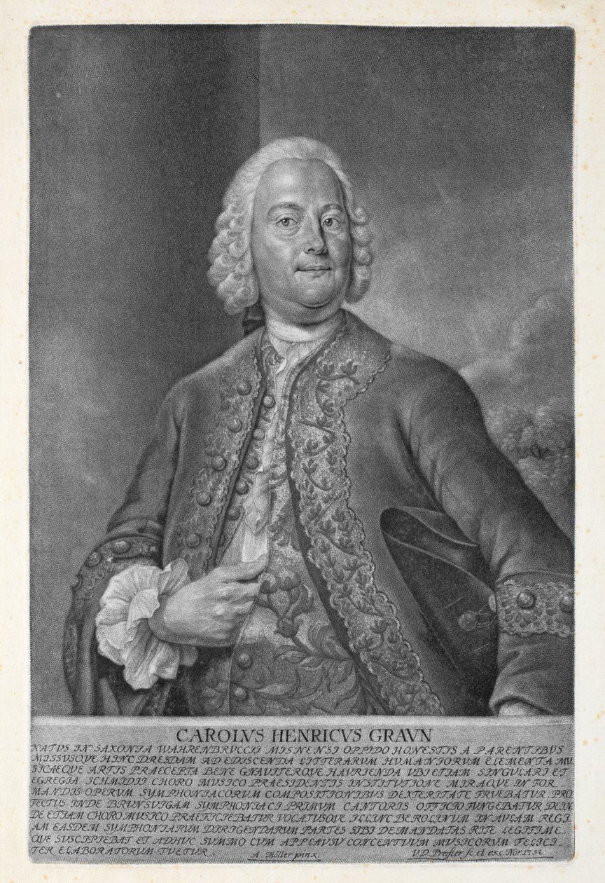 Carl Heinrich Graun (1703-59), Valentin Daniel Preissler (1717-65) tarafından oyulmuş 1752 (mezzotint) by Andreas Moller