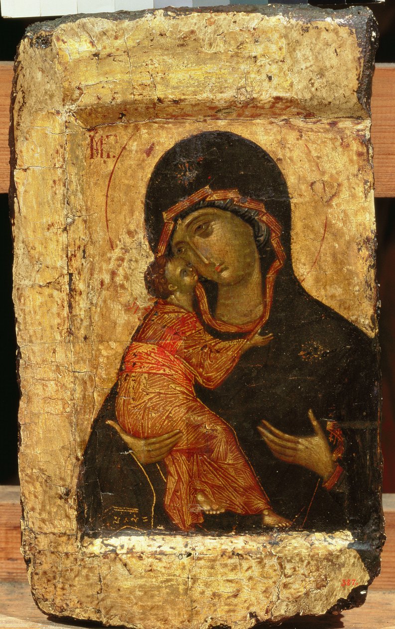 Vladimir Madonna ve Çocuk, Rus ikonu, Moskova Okulu (panelde mizaç) by Andrei Rublev