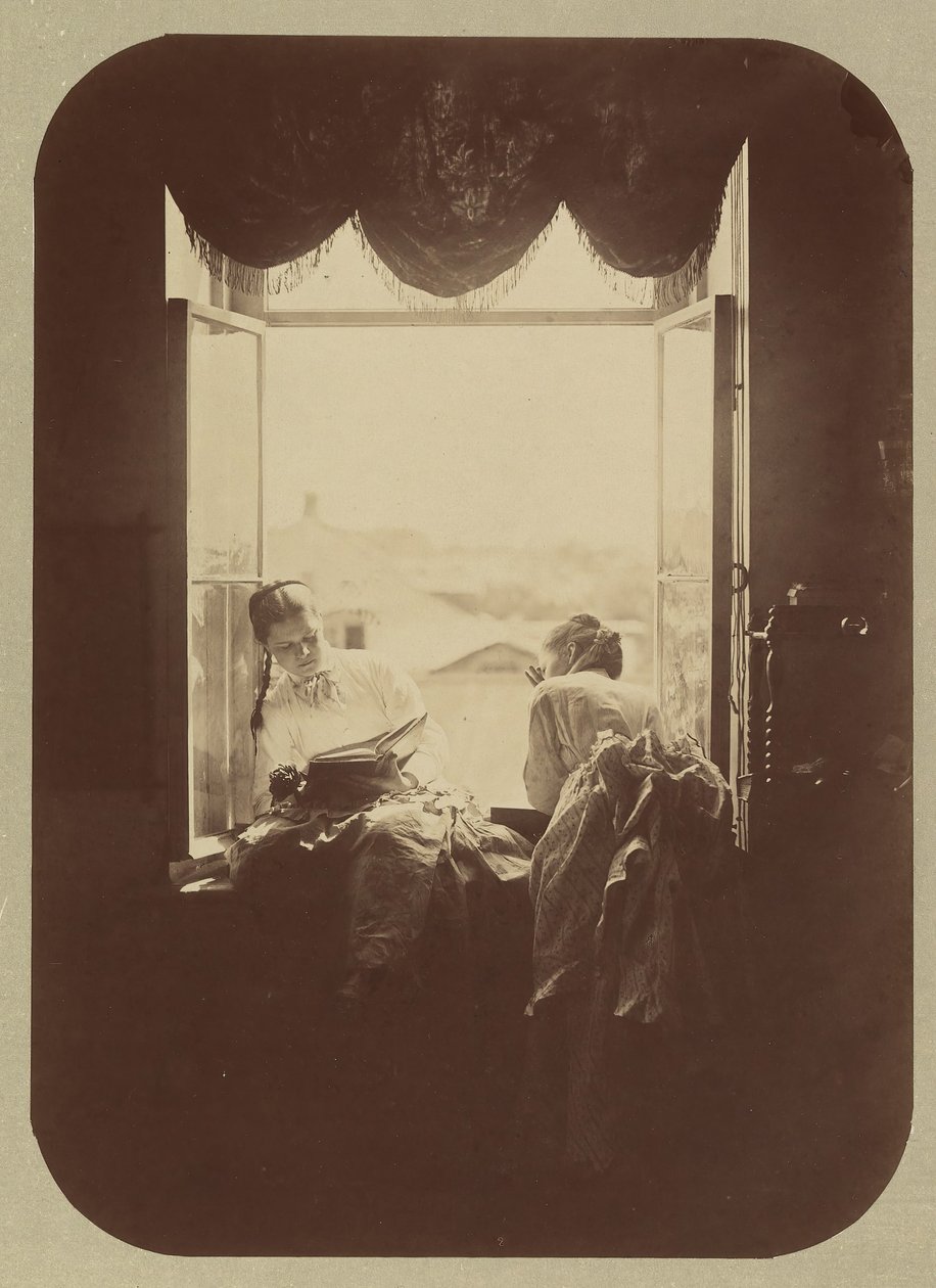 [Pencerede İki Genç Kadın], yak. 1870. by Andrei Osipovich Karelin