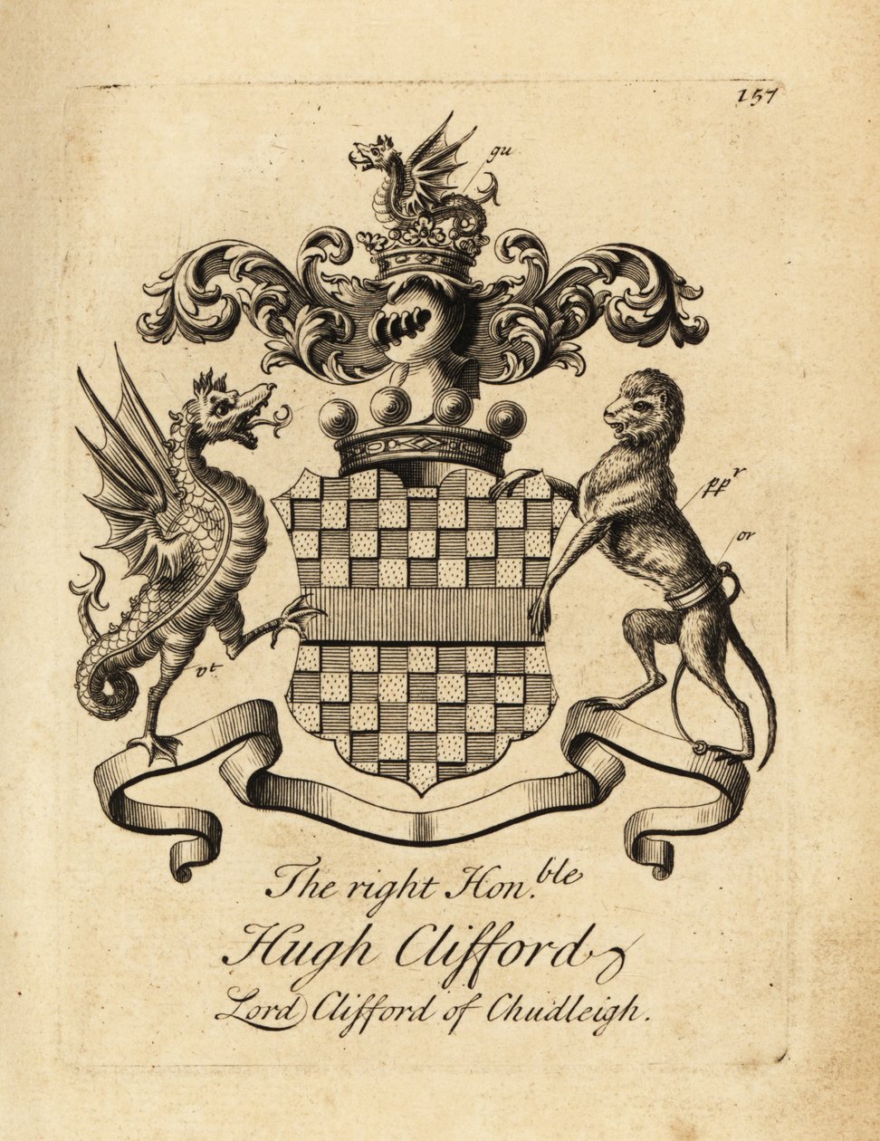 Saygıdeğer Hugh Clifford, Chudleigh Lordu Clifford, Chudleigh 2. Baron Clifford arması (1663-1730) by Andrew Johnston