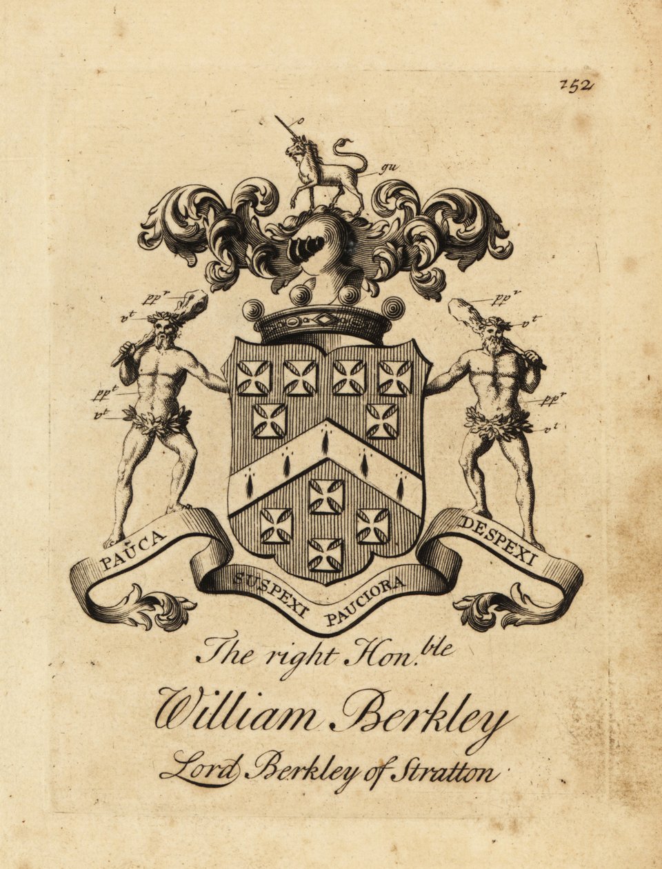 Çok Sayın William Berkley, Stratton Lord Berkley, Stratton 4 Baron Berkeley arması, 1741 öldü by Andrew Johnston