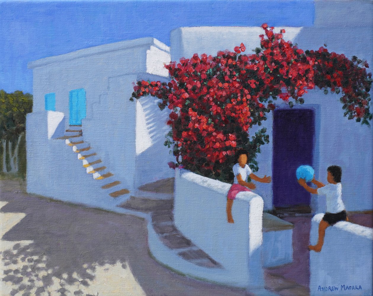 Top oyunu, Samos, Yunanistan, 2022 (tuval üzerine yağlıboya) by Andrew Macara