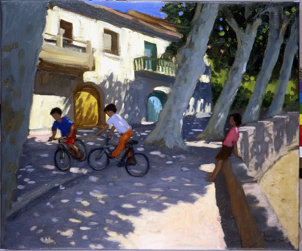 Boys and bikes, Fransa, (tuval üzerine yağlı boya) by Andrew Macara