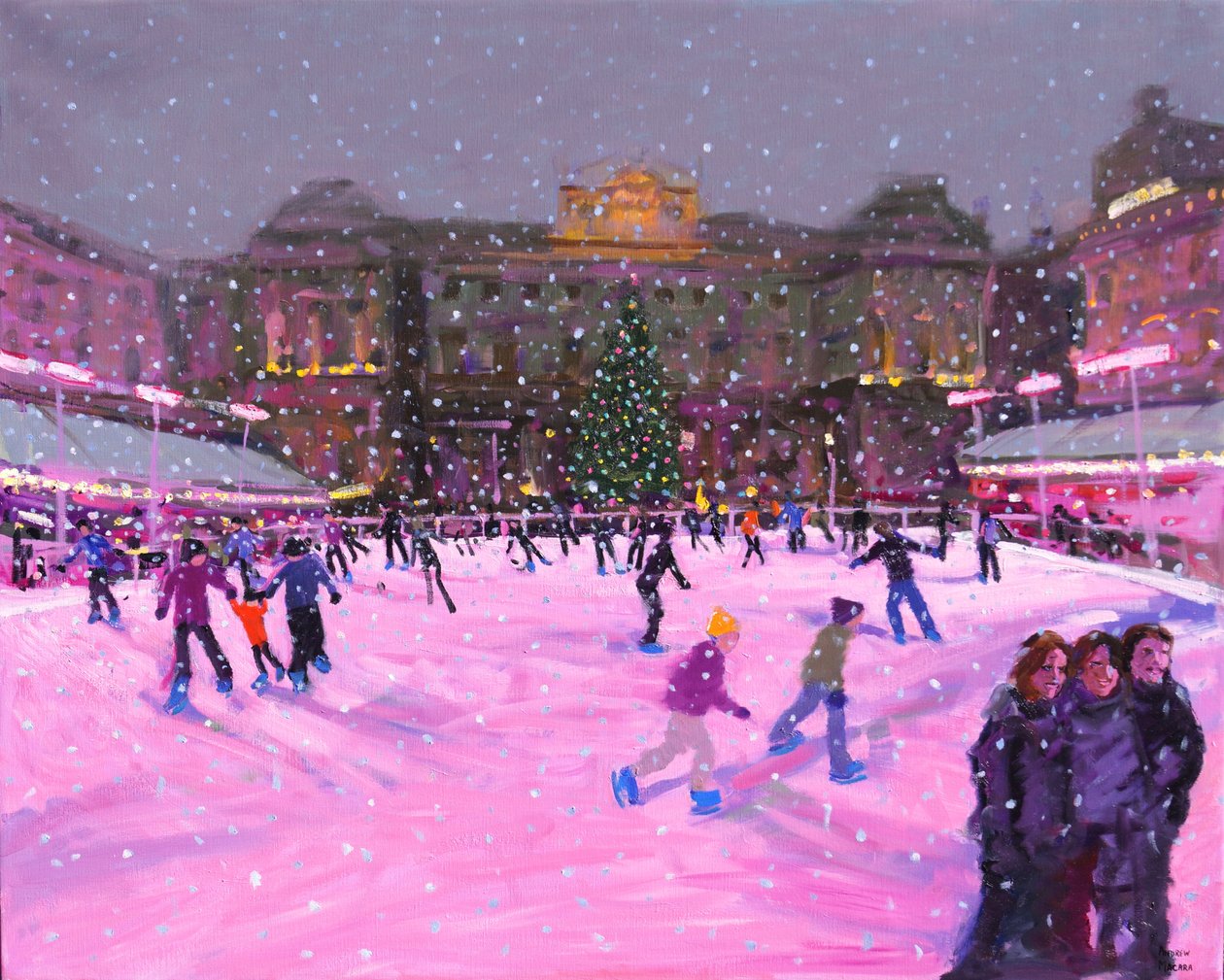Noel pateni, pembe ışıklı Somerset Evi,2014 (tuval üzerine yağlı boya)(güncellenmiş resim) by Andrew Macara