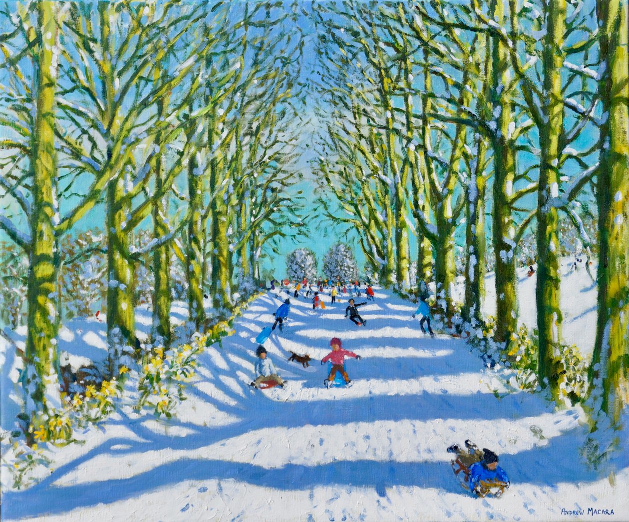 Güneşte ve karda eğlence, Derby, 2022 (tuval üzerine yağlı boya) by Andrew Macara