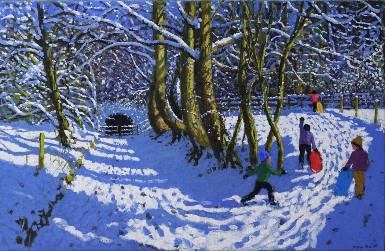 Kızakla kayma, Calke Manastırı, 2021 (tuval üzerine yağlı boya) by Andrew Macara