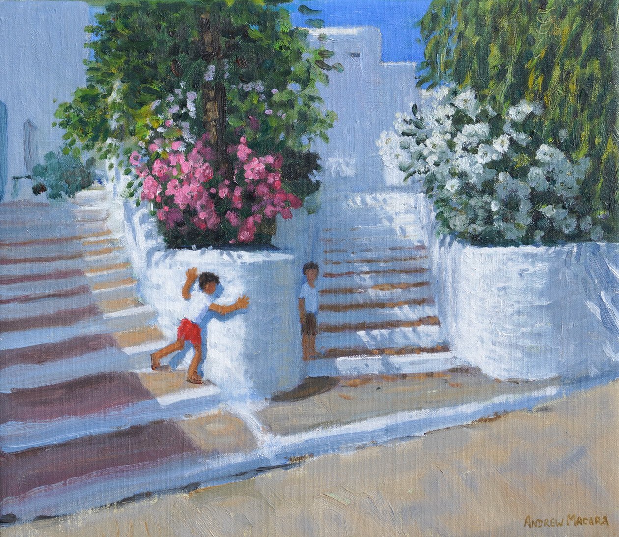 Saklambaç, Adamas, Milos, Yunanistan, 2023 (tuval üzerine yağlı boya) by Andrew Macara