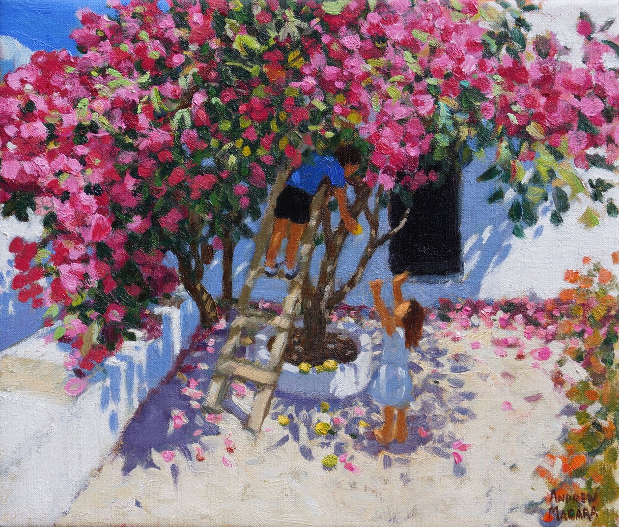 Limon toplama,Skiathos,Yunanistan,2021,(tuval üzerine yağlı boya) by Andrew Macara