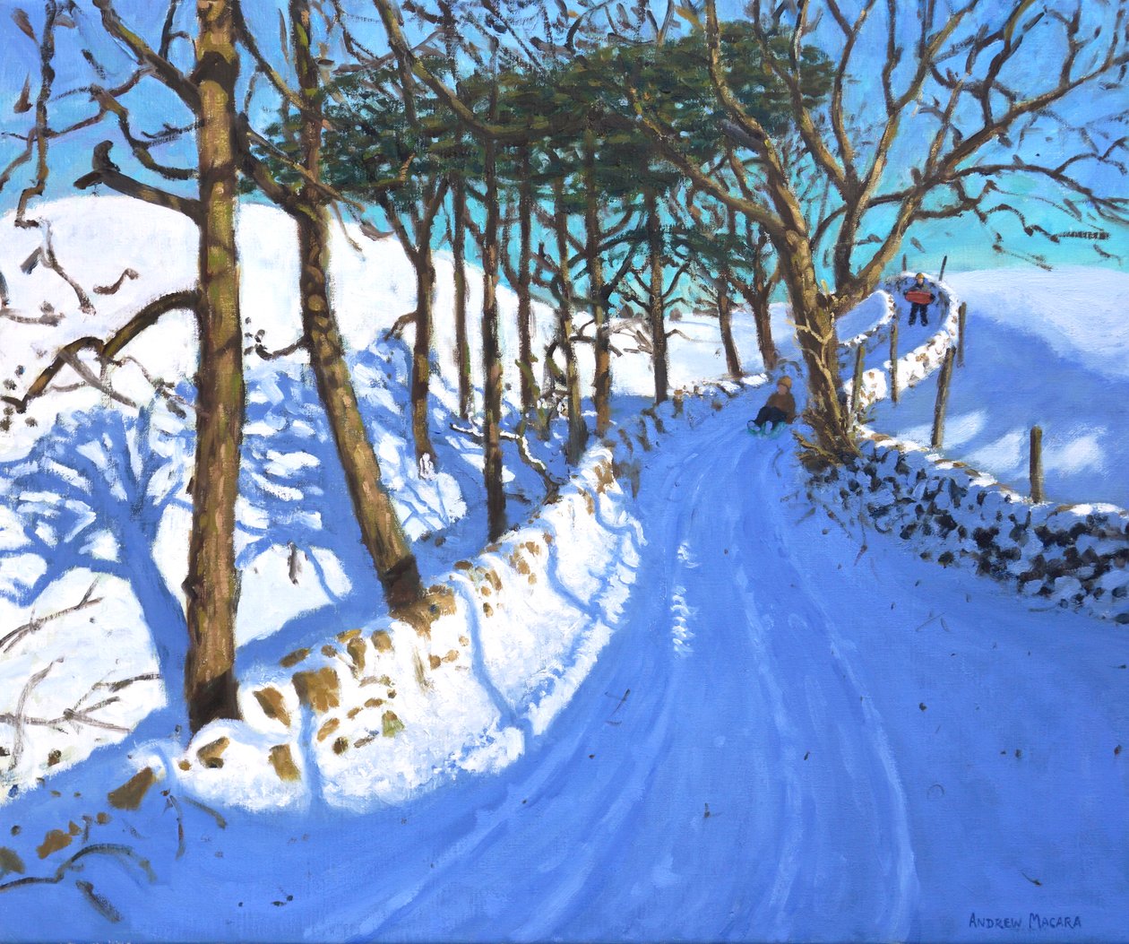 Derbyshire Peak District'te kızakla kayma, 2023 (tuval üzerine yağlı boya) by Andrew Macara