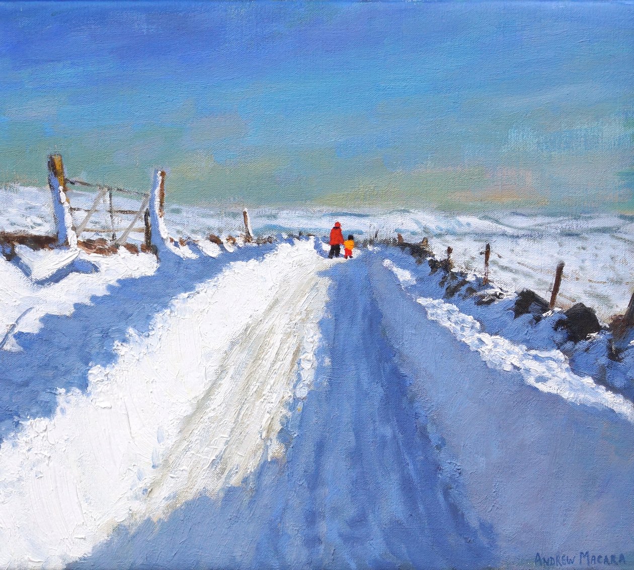 Kar küreme yolu, Derbyshire Peak District,2019,(tuval üzerine yağlı boya) by Andrew Macara