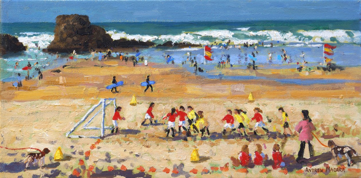 Spor Bayramı, Perranporth, 2017, (tuval üzerine yağlı boya) by Andrew Macara