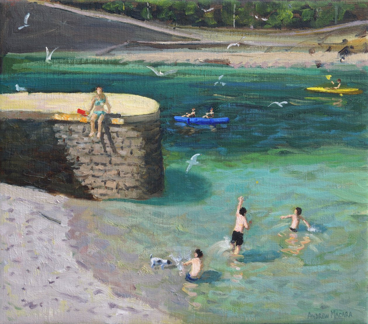 The Harbour, Looe, 2018, (tuval üzerine yağlı boya) by Andrew Macara