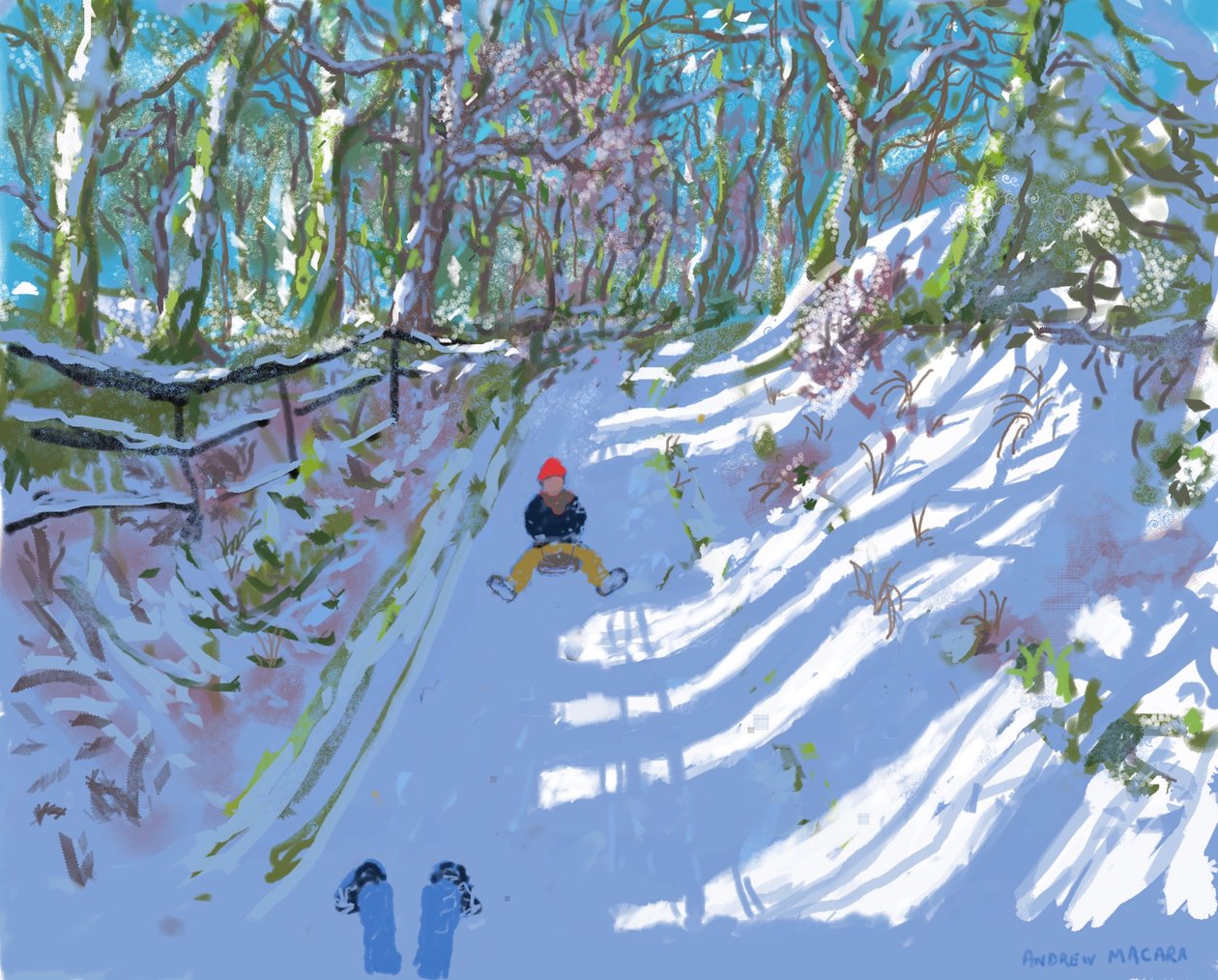 iPad boyama,Sledging,Windley Lane,Idridgehay,Belper,2021,Baskılar mevcut. by Andrew Macara
