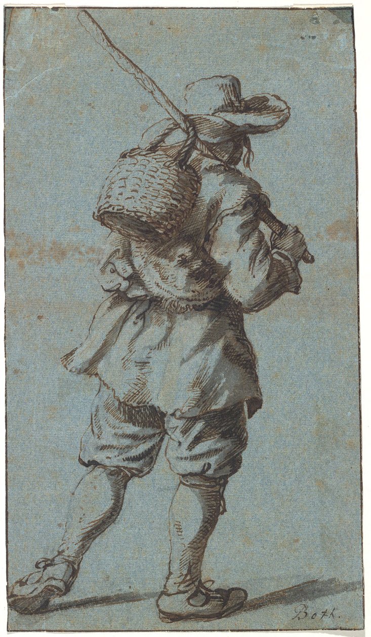 Arkadan görülen yürüyen çiftçi by Andries Both