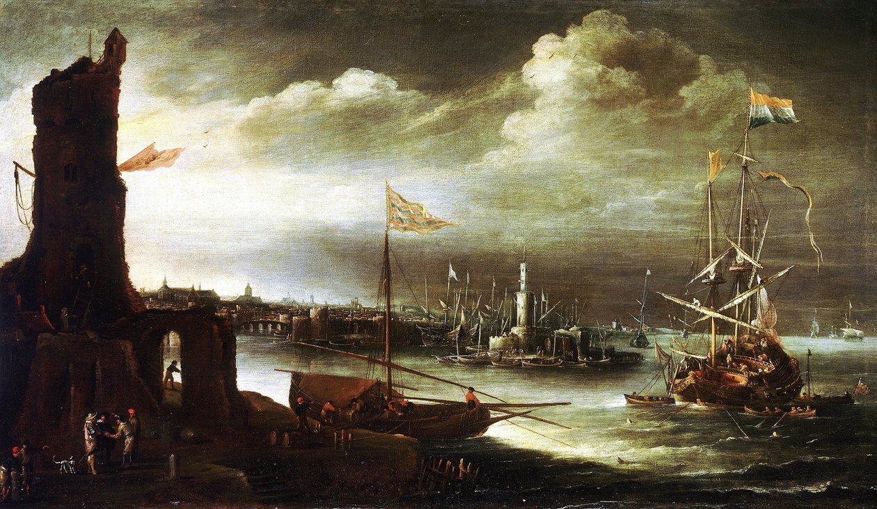Cenova (İtalya) limanının önünde demirlemiş bir Hollanda gemisi by Andries van Eertvelt
