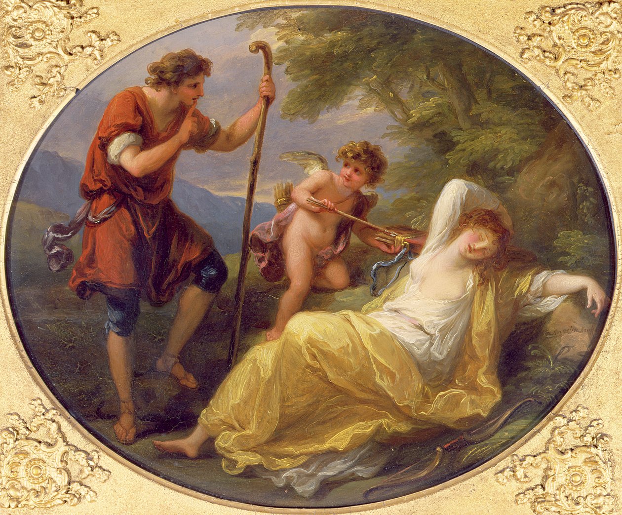 Bir çoban tarafından izlenen Uyuyan Peri, 1780 (bakır üzerine yağlı boya) by Angelica Kauffmann