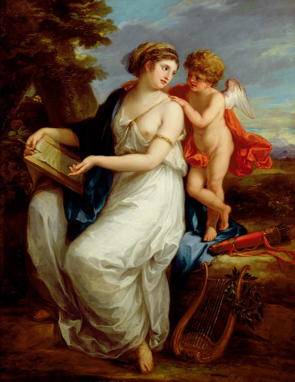 Erato, bir putto ile Lirik Şiirin İlham Perisi by Angelica Kauffmann