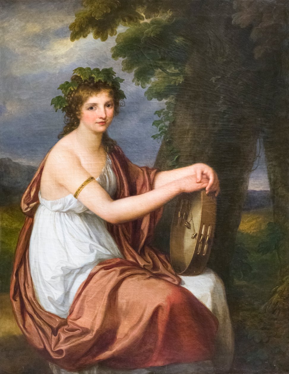Bacchante gibi giyinmiş genç bir kadının portresi by Angelica Kauffman
