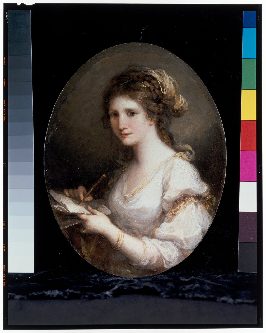 Şiir Kılığında, Beyaz Elbiseli, Kalem ve Kağıt Tutan Otoportre by Angelica Kauffman