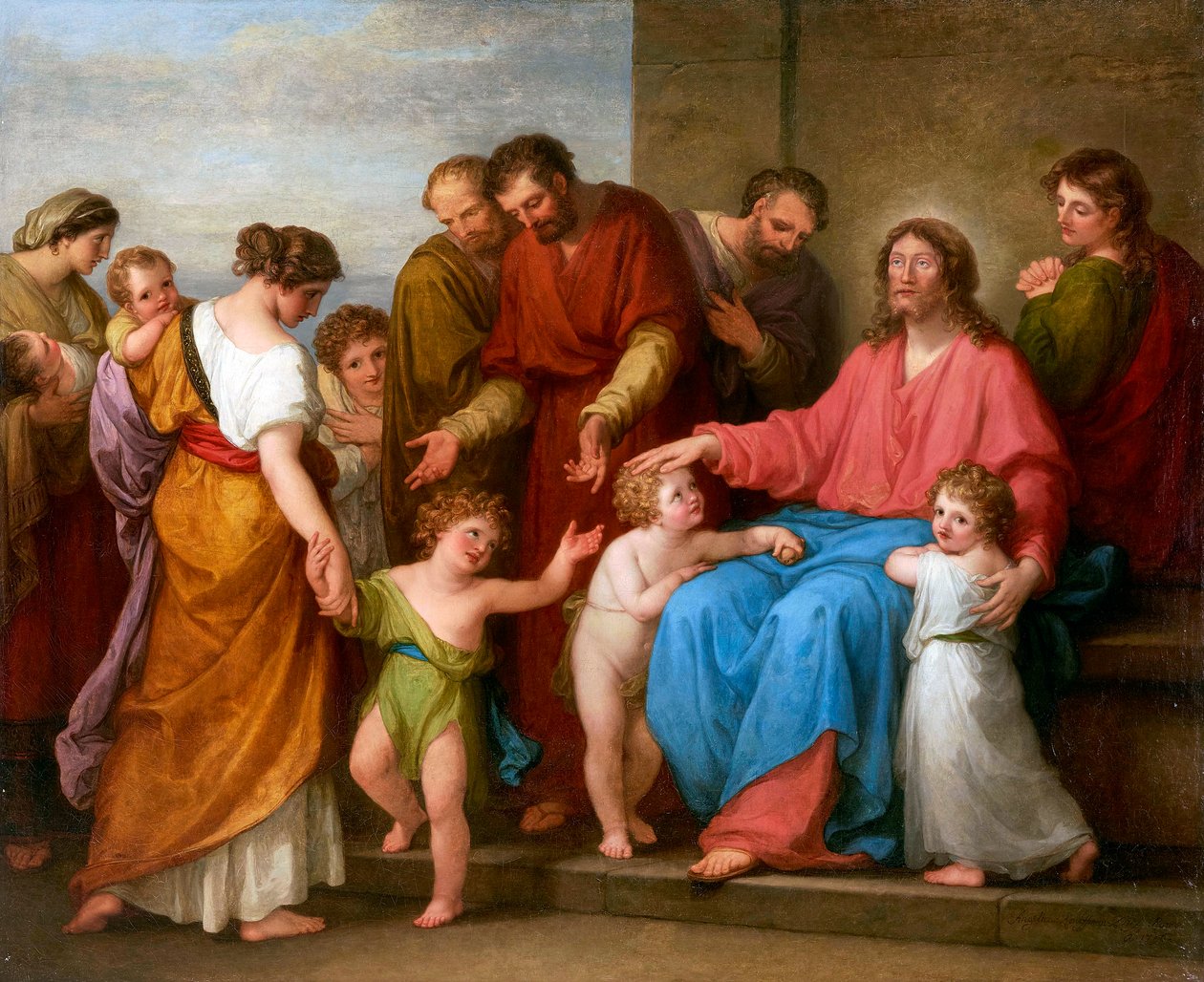 İsa Mesih çocukları kutsasın (küçük çocuklar bana gelsin) - Mesih çocukları kutsasın (Küçük çocuklar bana gelsin) - Angelika Kauffmann (1741-1807). tuval üzerine yağlıboya by Angelica Kauffmann