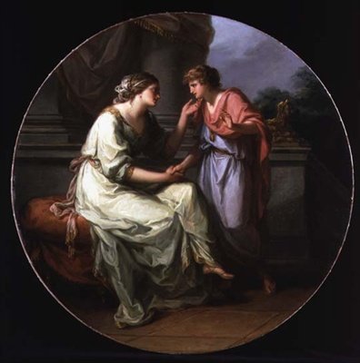 Papirius Pratextatus, Annesinin Roma Senatosu Görüşmelerinin Sırlarını Açıklaması İçin Yalvardı (tuval üzerine yağlı boya) by Angelica Kauffmann