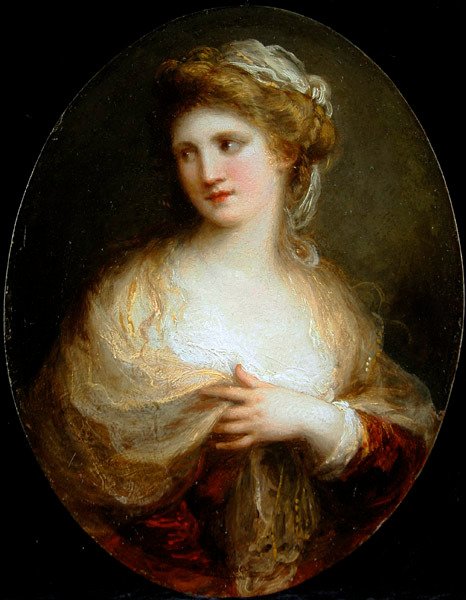 Sarı Şal Giyen Bir Hanımefendinin Portresi (bakır üzerine yağlı boya) by Angelica Kauffmann