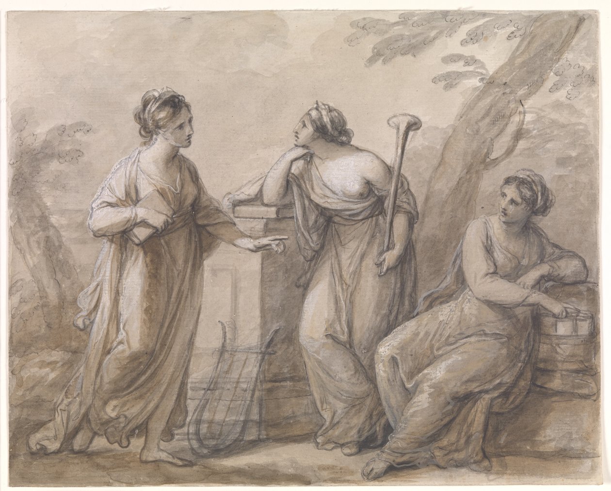 Konuşmada üç muses by Angelica Kauffmann