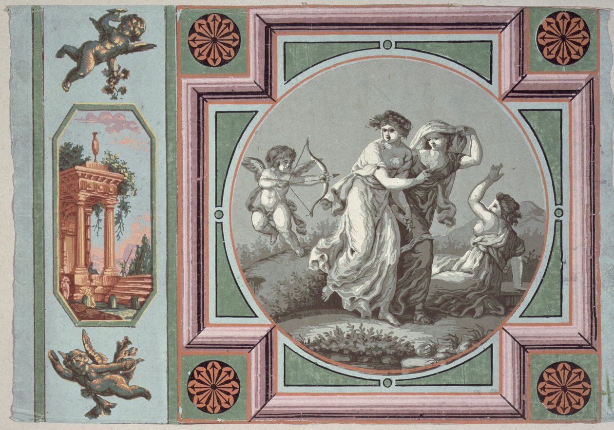 Aşkın İntikamı, duvar kağıdı madalyonu tasarımı, c.1785 (duvar kağıdı) by Angelica after Kauffmann
