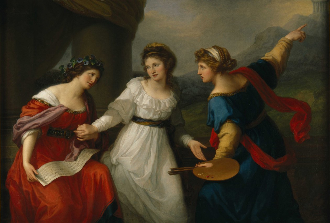 Müzik ve Resim Sanatları arasında kararsız kalan sanatçının otoportresi, 1794. by Angelica Kauffmann