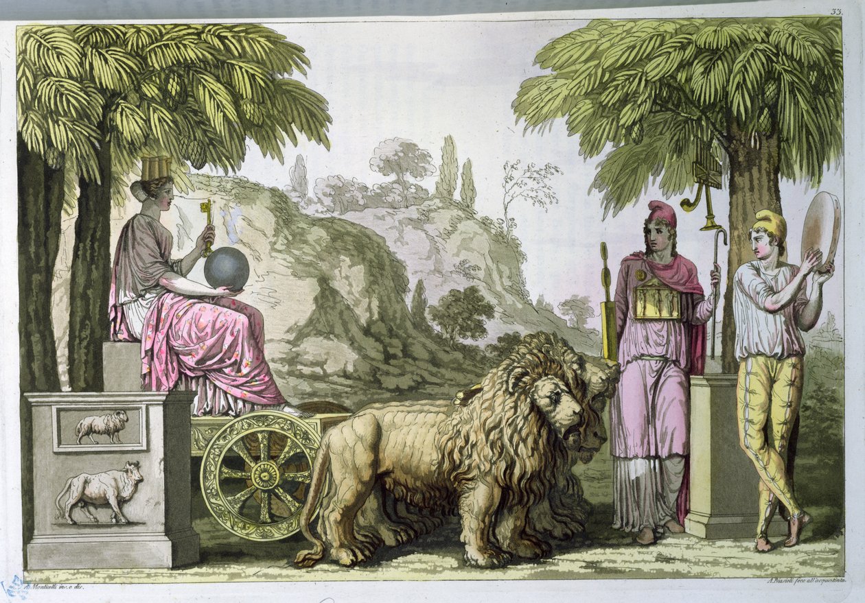 Arabasında Cybele ve Attis, Jules Ferrario tarafından 
