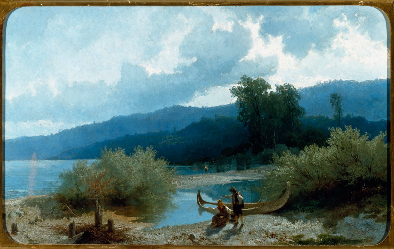 Göl Manzarası (Göl Manzarası) Tablo Angelo Beccaria (1820-1897) 1862 Soluk 55,5x90,3 cm Genler, Galleria d