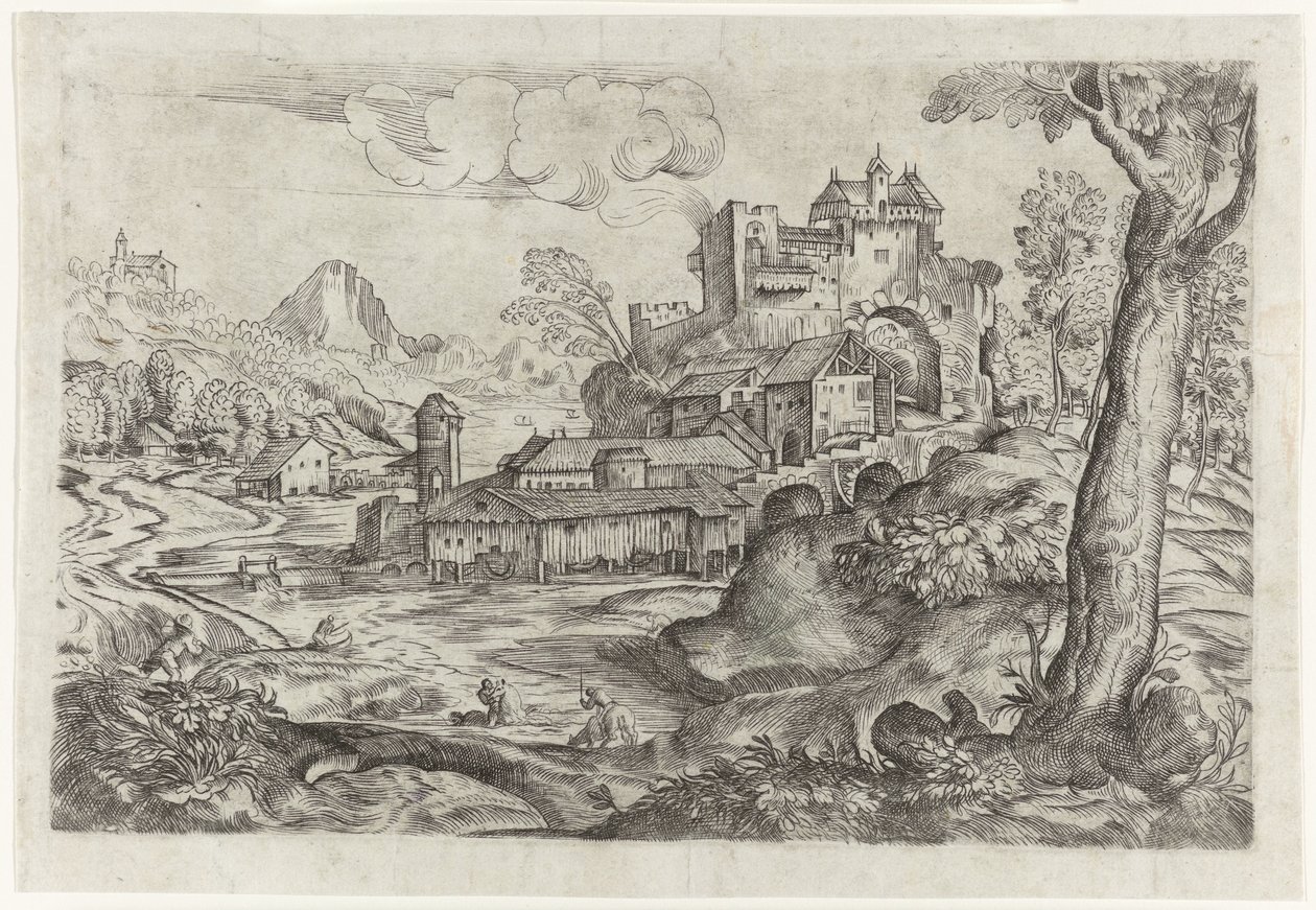 Nehir ve kale ile manzara by Angelo Falconetto (attributed to)