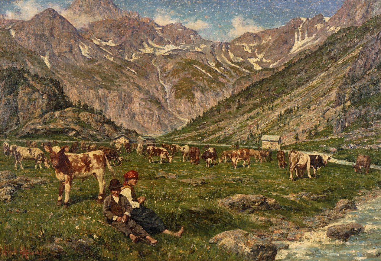 İneklere Bakmak (tuval üzerine yağlı boya) by Angelo Garino