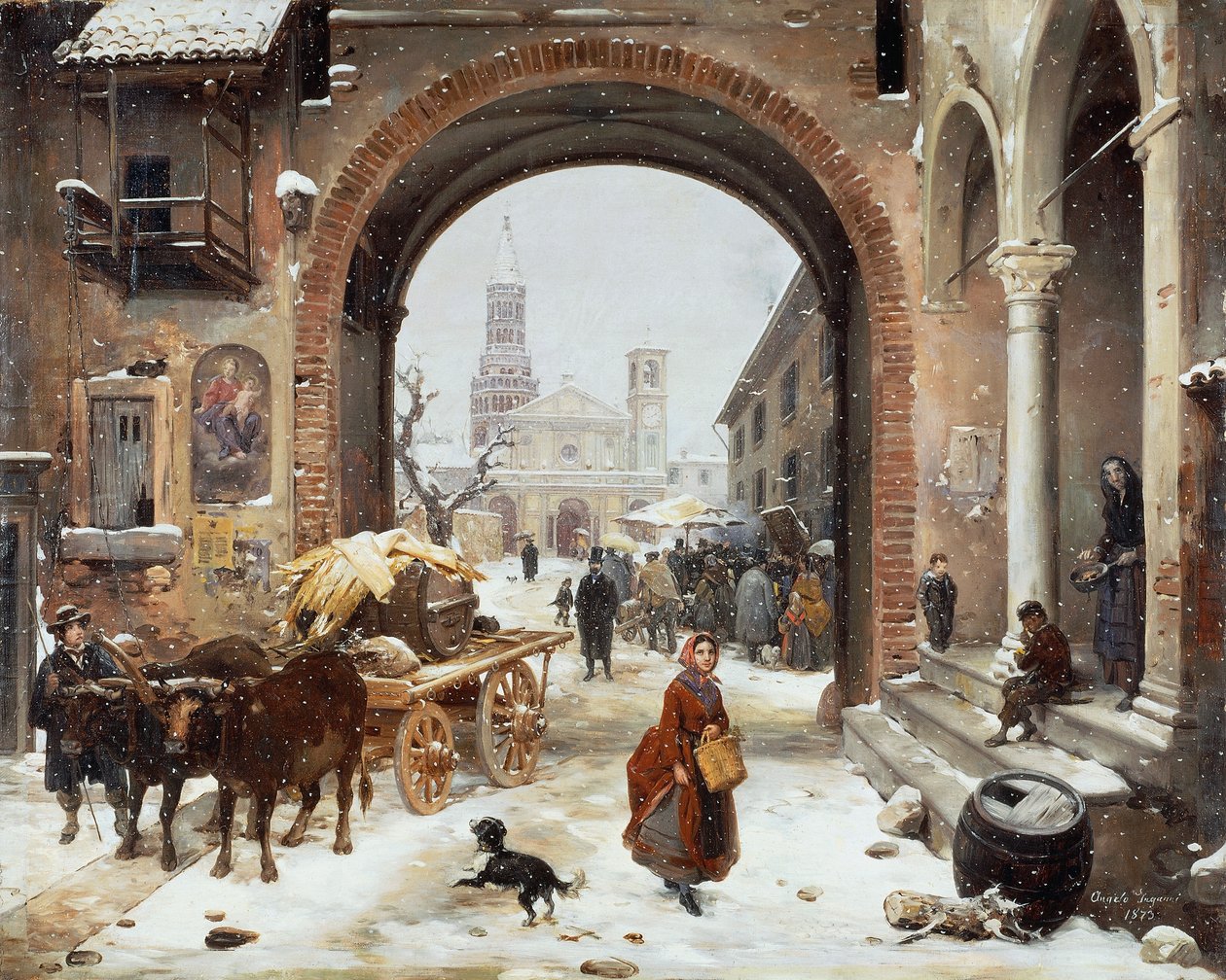 Clairvaux Manastırı'nın önündeki Kış Pazarı by Angelo Inganni