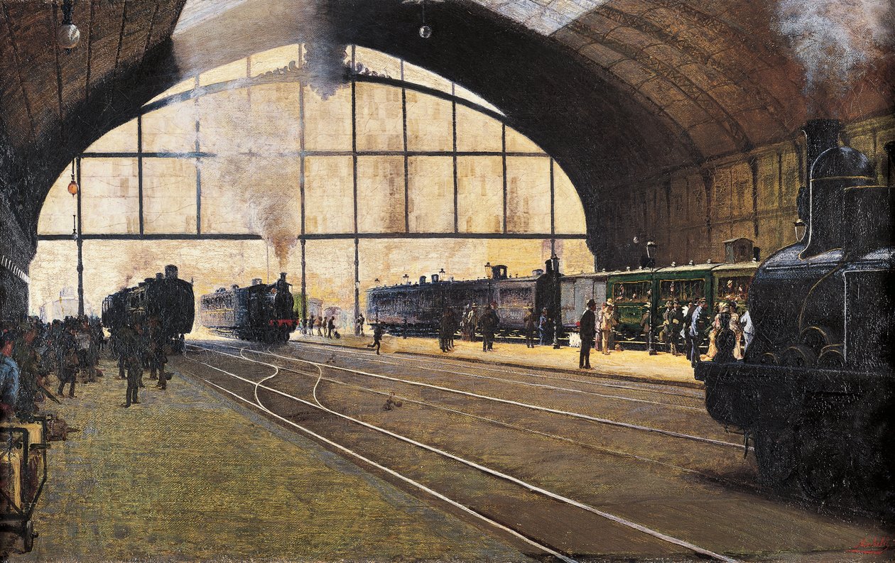 Merkez İstasyon, Milano, Angelo Morbelli (1853-1919) Tuval üzerine yağlı boya by Angelo Morbelli