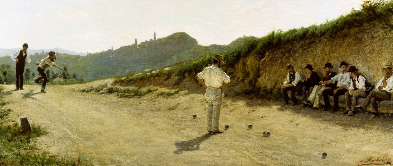 Kase Oyunu, Angelo Morbelli 1885, tuval üzerine yağlı boya by Angelo Morbelli