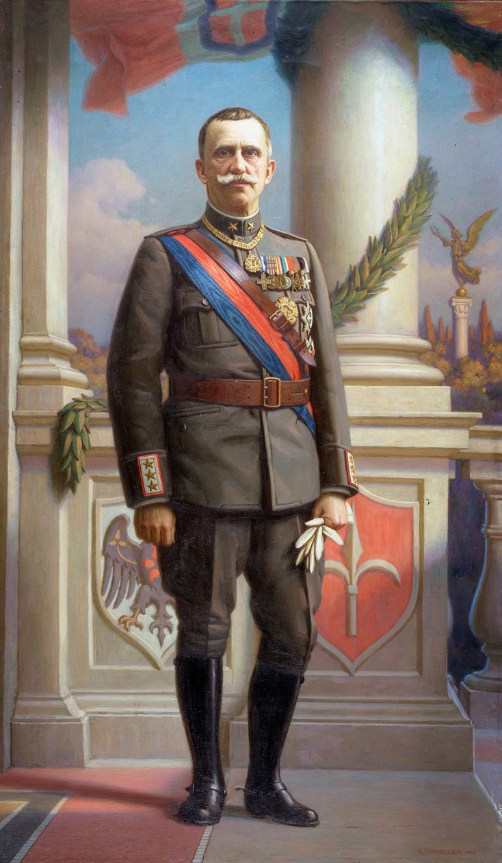 İtalya Kralı Portresi Vittorio Emanuele III (Victor Emmanuel III) (1869-1947) Tablo Angelo Vernazza (1869-1937) 1923 Dim 220x130 cm Genes, Galleria d