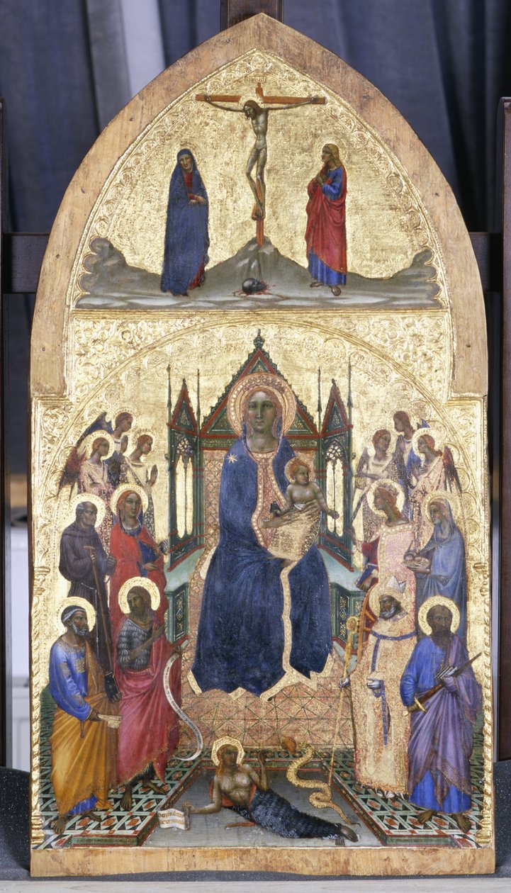 Enthroned Madonna and Child with Angels and Saints, c.1360-70 (kavak ağacı üzerinde tempera) by Angelo di Puccinelli