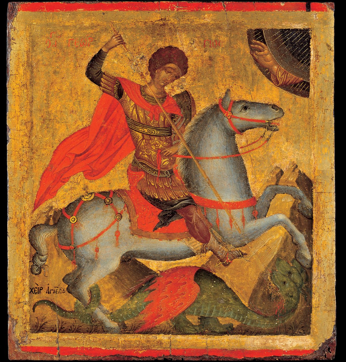 Akotandos, Angelos (aktif yaklaşık 1425-1460) Aziz George ve Dragon Tempera panelde yaklaşık 1440-1460 Benaki Müzesi, Atina 40,8x37,5 by Angelos Akotantos