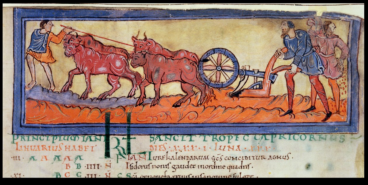 Cott Tib B V f.3 Bir Takvimden Çiftçilik, c.1030 (parşömen) by Anglo Saxon