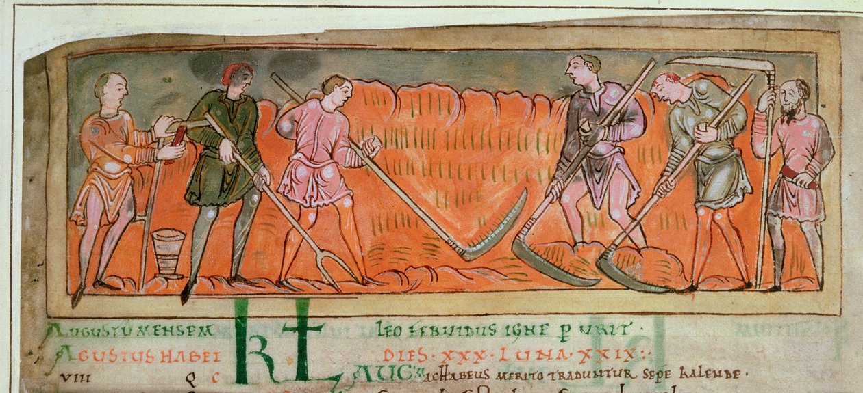 Cott Tib B V f.6v Hasat, Takvimden, c.1030 (parşömen) (detay 41681) by Anglo Saxon