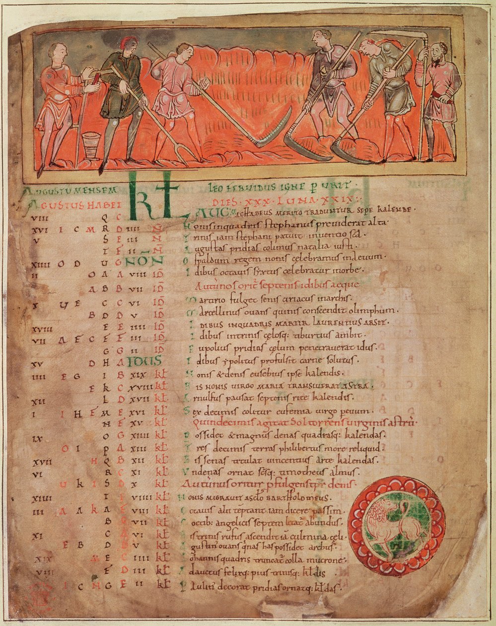 Cott Tib B V f.6v Bir Takvimden Hasat, c.1030 (parşömen) (ayrıntılar için bkz. 61654) by Anglo Saxon