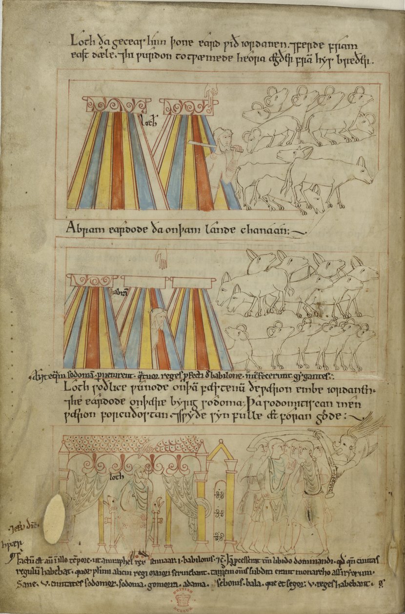 Pamuk Claudius B. IV, f.23v Lot ve Abraham by Anglo Saxon
