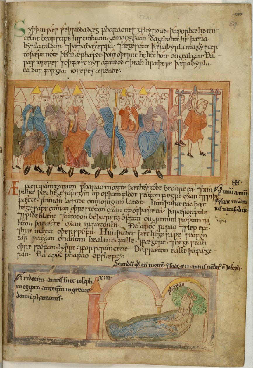 Cotton Claudius B. IV, f.59 Firavun baş fırıncısını astırdı, parşömen by Anglo Saxon