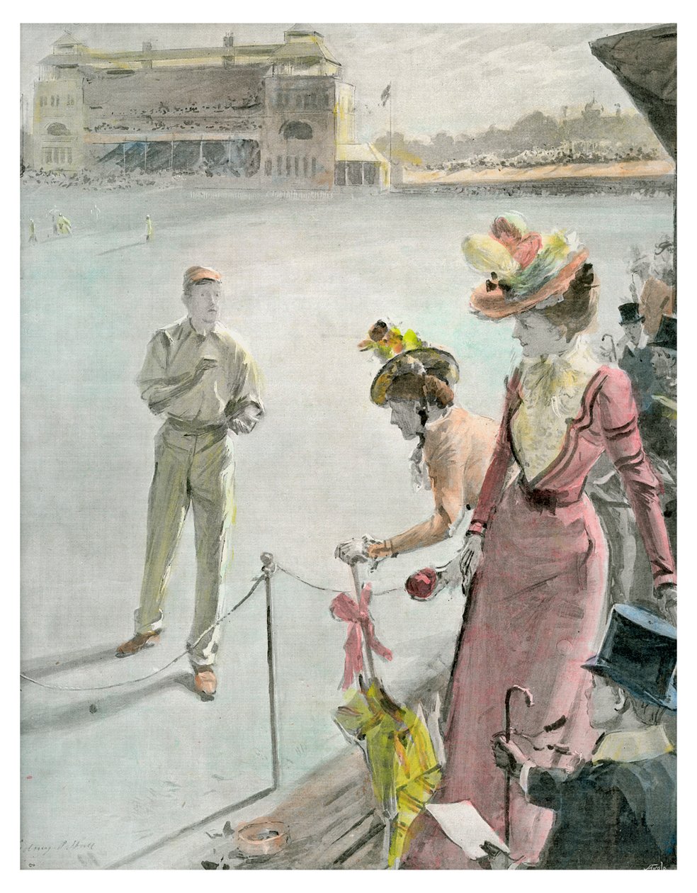 'Eton v Harrow at Lord's: A Boundary Hit', 19. yüzyılın sonları veya 20. yüzyılın başlarında. by Anglo