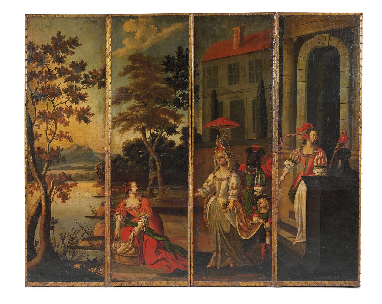 Dört katlı çift taraflı ekran, c.1700 by Anglo Flemish School