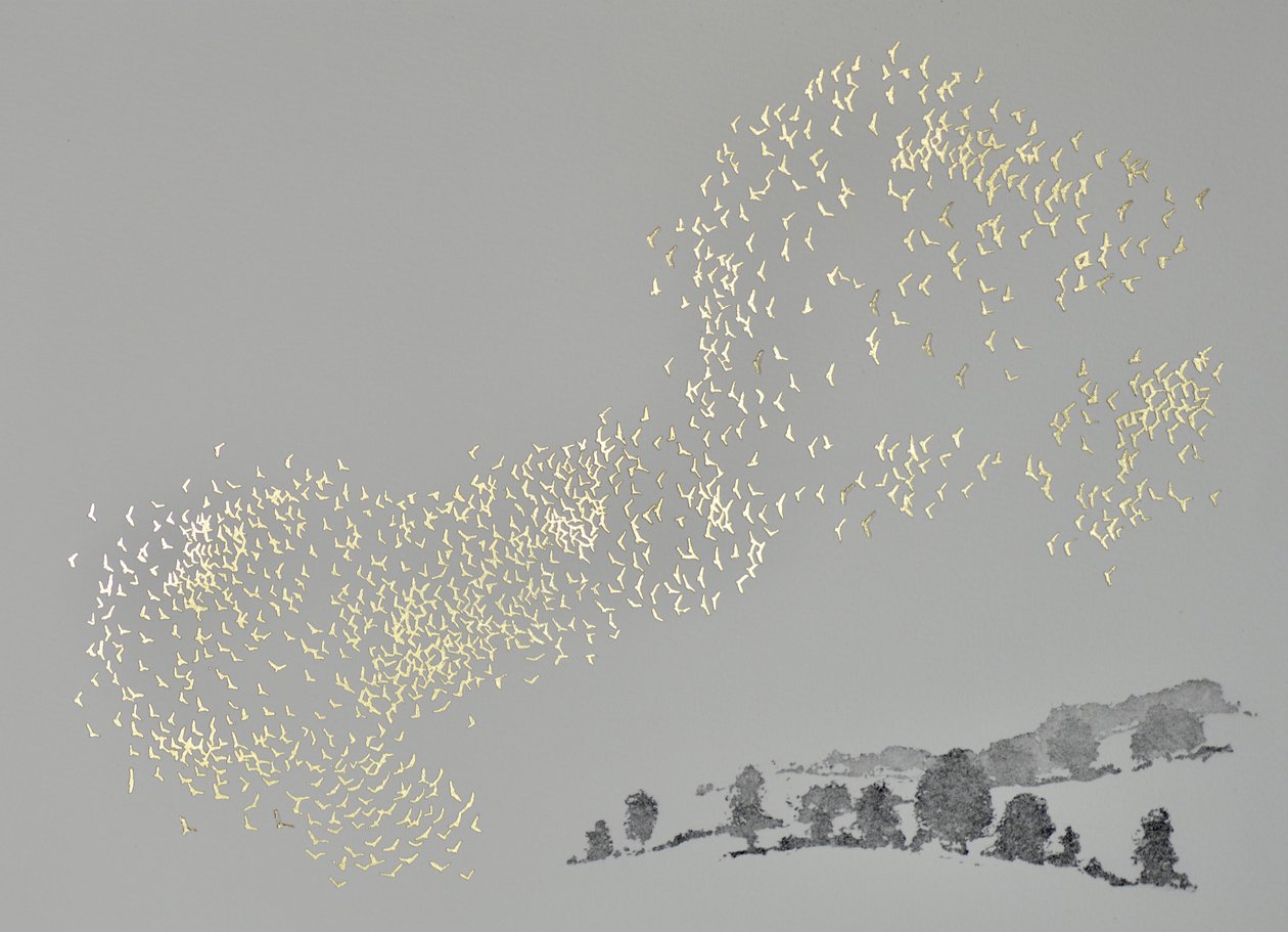 Füg, 2017 (kağıda aquatint ve sıcak yaprak damgalama) by angus hampel