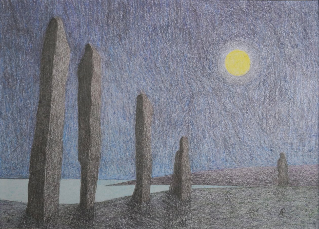 Ring of Brodgar, 2016 (mixed media on paper) by Anna Phillips