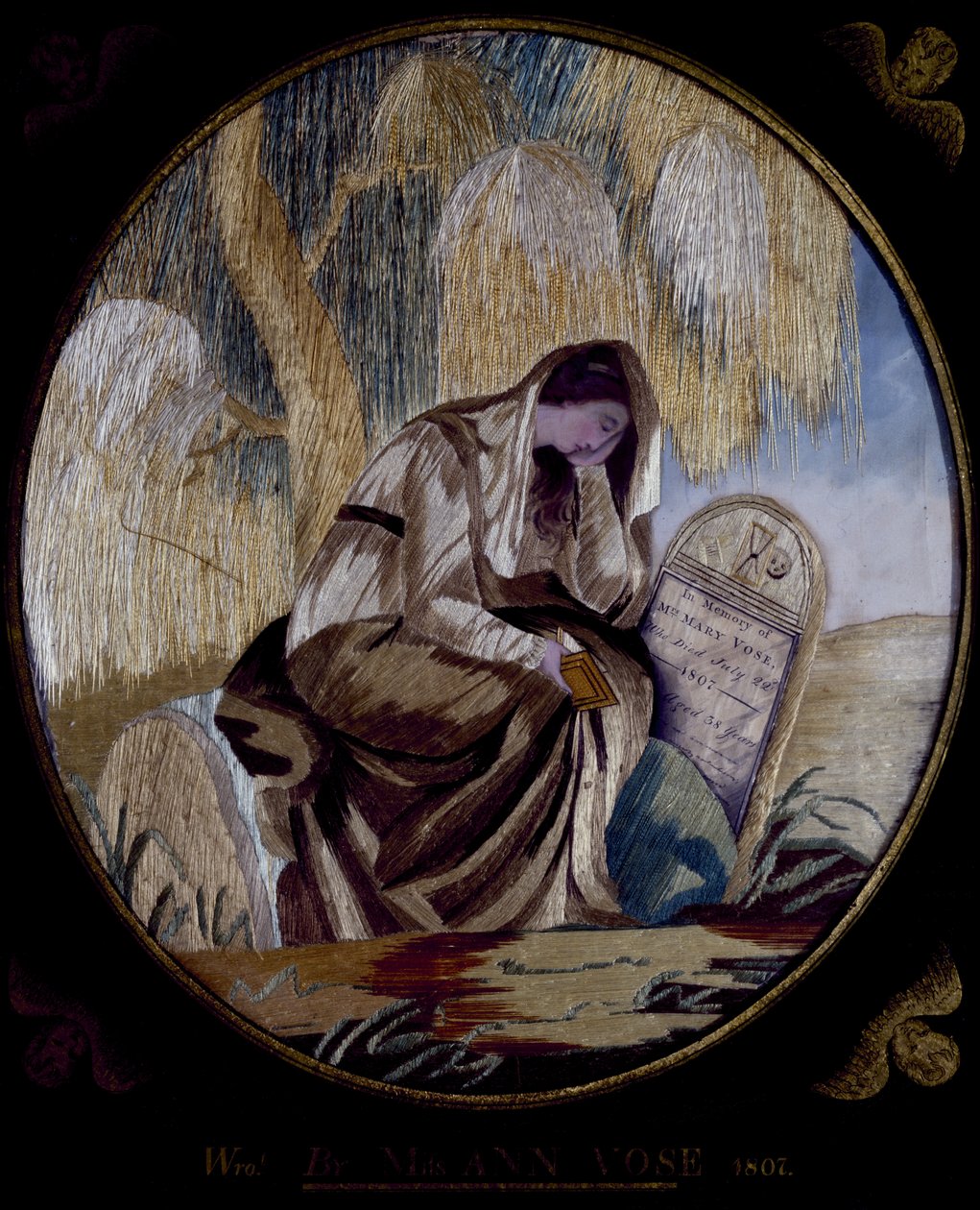 Memorial Nakışlı Resim, 1807 (ipek, uygulamalı kağıt, sulu boya ve mürekkep) by Ann Vose